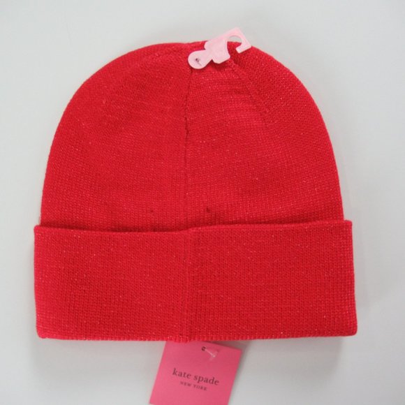Kate Spade New York Metallic Logo Beanie Winter Hat Cap Red NEW $55 NWT - Picture 4 of 6
